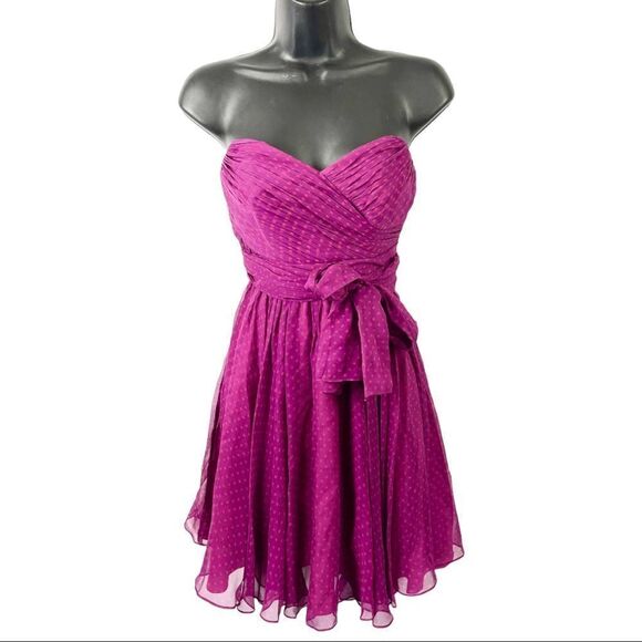 Jill Stuart Strapless Polkadot Purple and Pink Silk Party Dress Size 0 - Picture 2 of 10